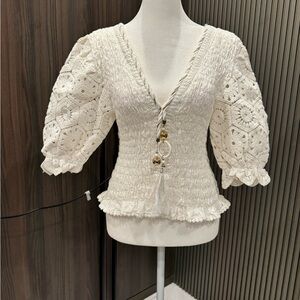 Chic Cream Lace Puff Sleeve Blouse